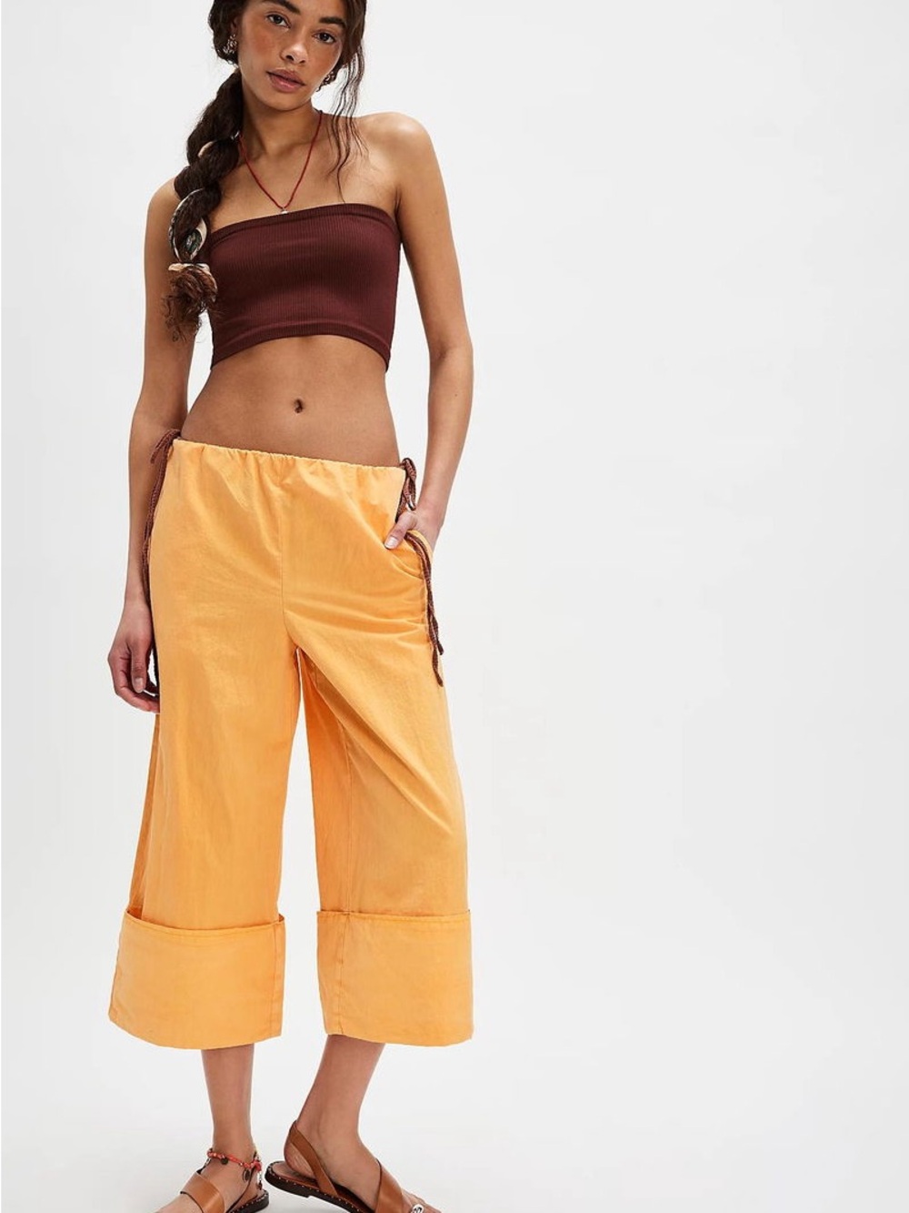 Nwot Free People Cropped Wide-Leg Pants in Peachy Orange